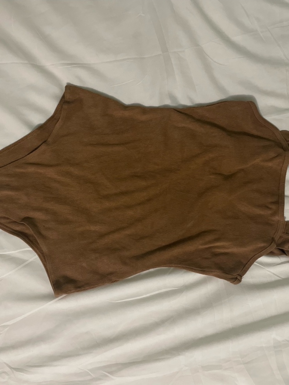 vestique Ribbed Brown Sleeveless Bodysuit